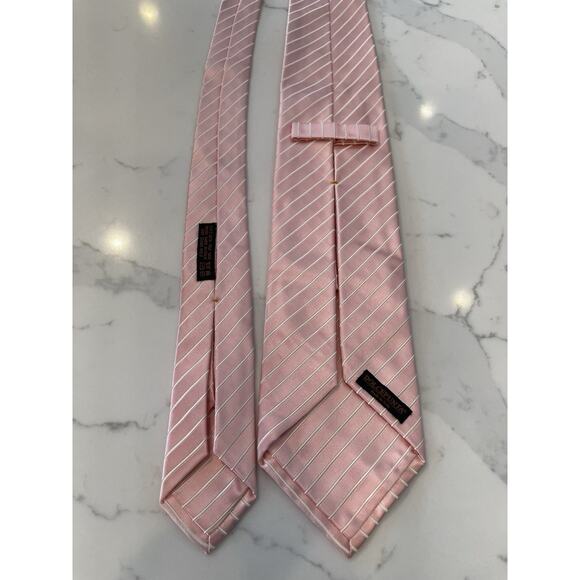 DOLCEPUNTA 7 Fold Italian 100% Luxury Silk Tie XL 62 x 4 Pink Stripes - Picture 4 of 7